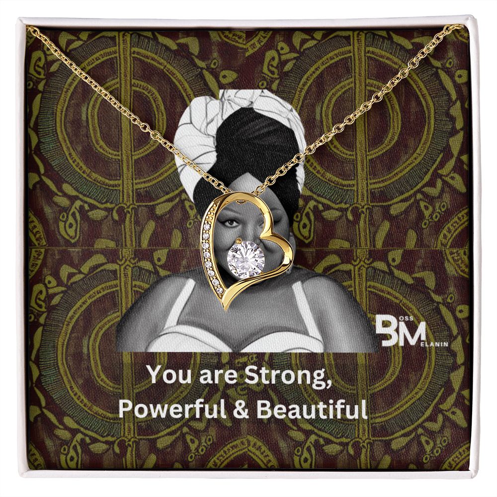Beautiful, strong Black Woman, Melanin Black Woman special Heart Shaped White Gold Plated Necklace with unique Gift card message