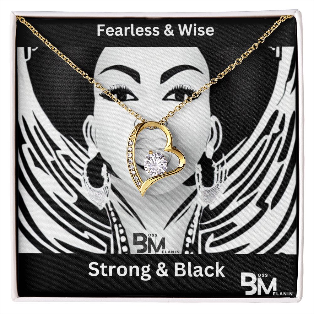 Fearless & Wise, strong Black Woman, Melanin Black Woman special Heart Shaped White Gold Plated Necklace
