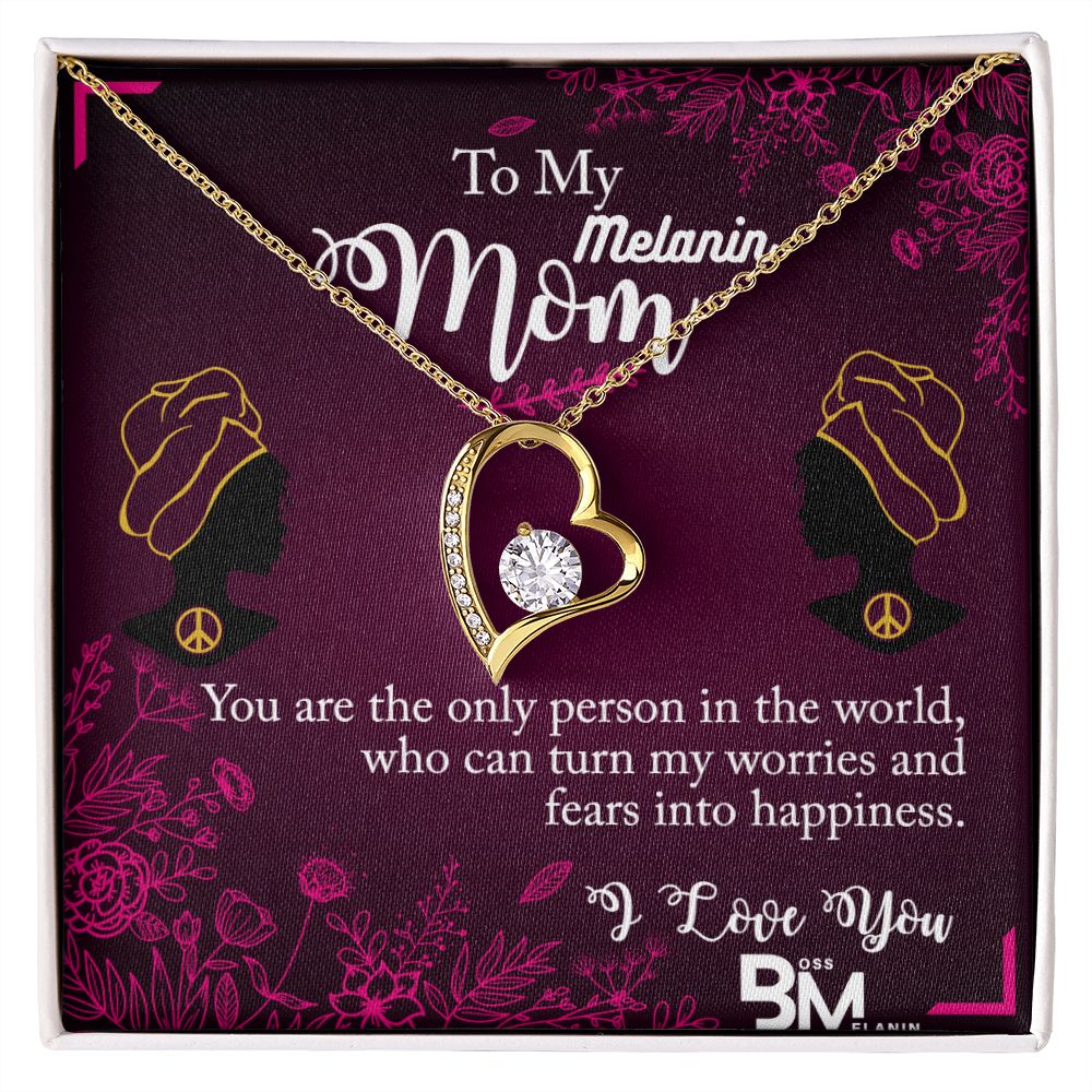 To My Beautiful Black Mom, Melanin Black Mother special Heart Shaped White Gold Plated Necklace with unique Gift card message