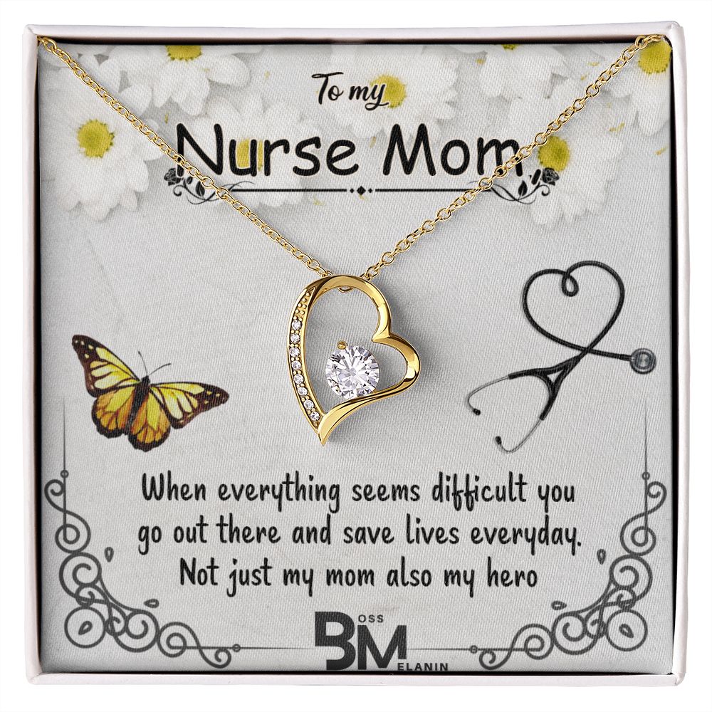 To My Beautiful Nurse Mom, Nurse Mother special Heart Shaped White Gold Plated Necklace with unique Gift card message