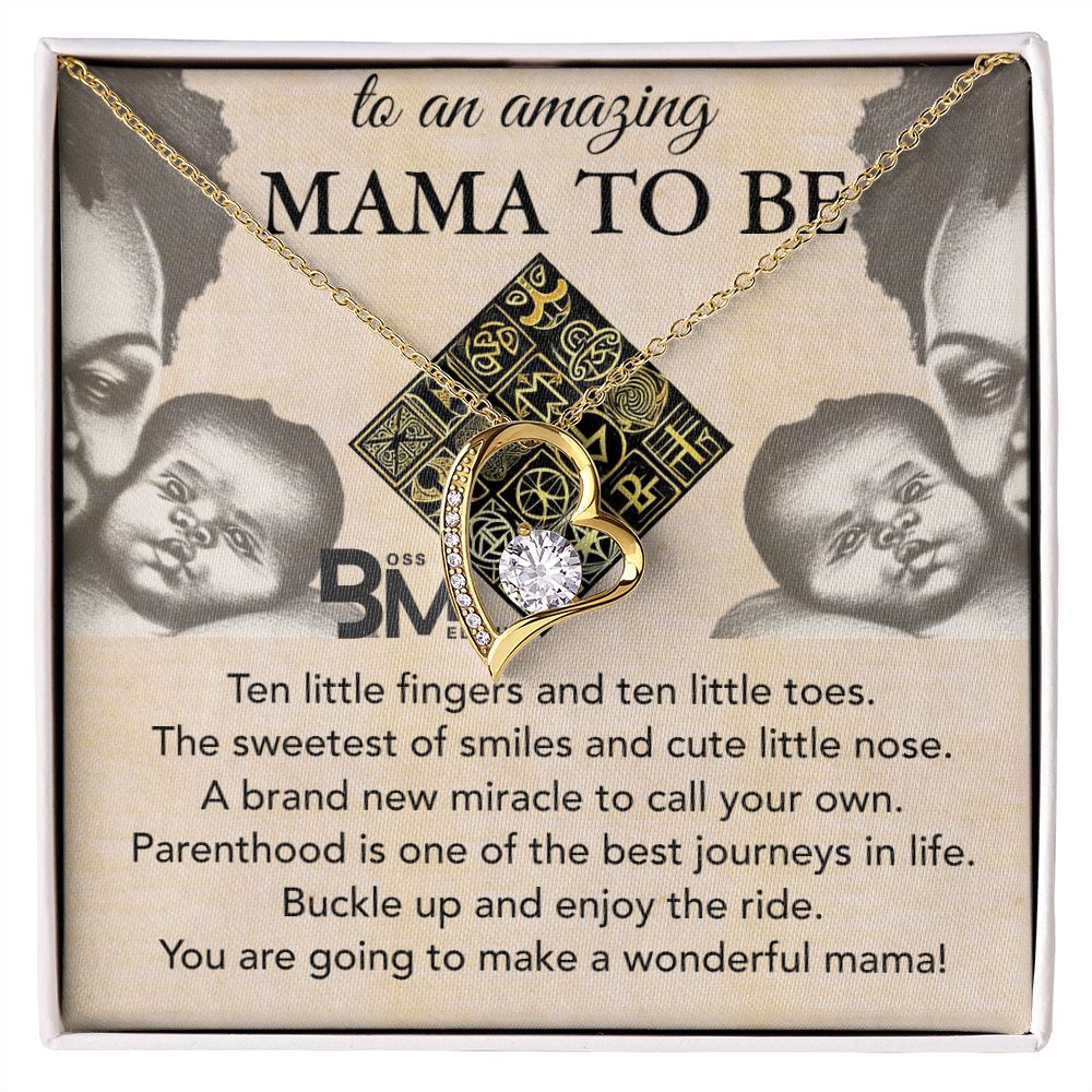 Black Mother to be heart shaped necklace gift, Melanin Black pregnant Mother special Heart Shaped White Gold Plated Necklace