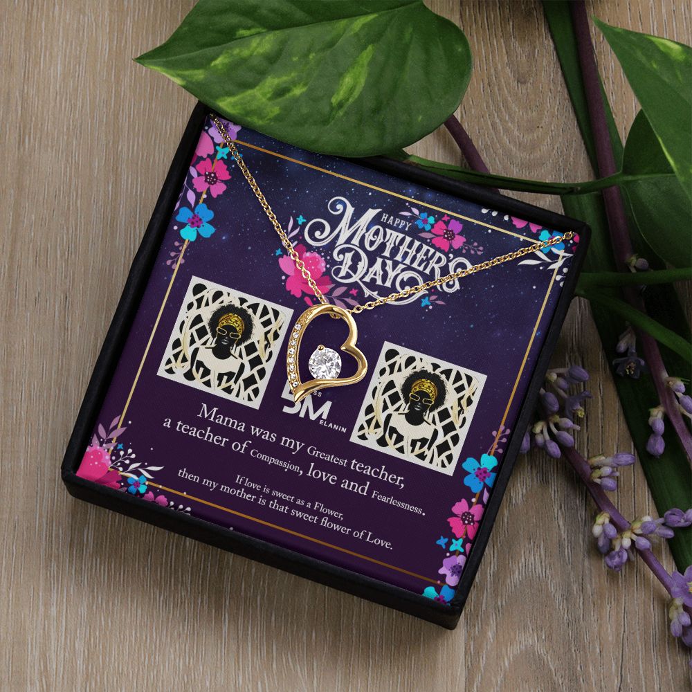 Mothers Day Gift for Melanin black - African-American Mother. Unique heart shaped white gold pendant