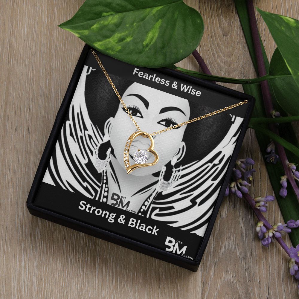 Fearless & Wise, strong Black Woman, Melanin Black Woman special Heart Shaped White Gold Plated Necklace