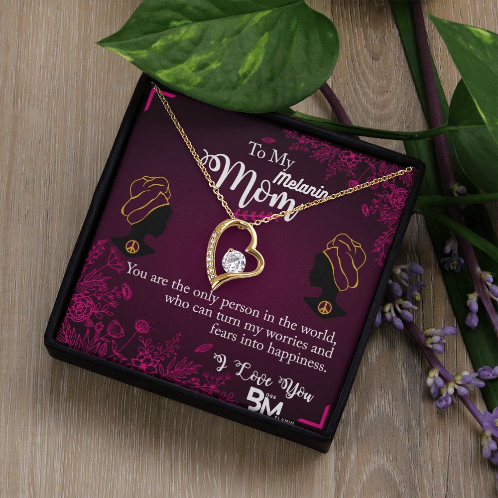 To My Beautiful Black Mom, Melanin Black Mother special Heart Shaped White Gold Plated Necklace with unique Gift card message