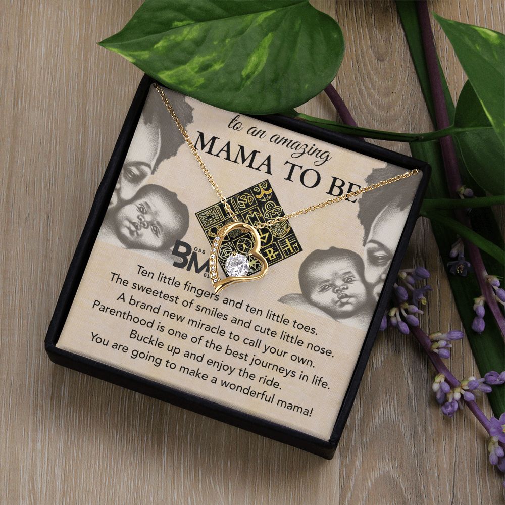 Black Mother to be heart shaped necklace gift, Melanin Black pregnant Mother special Heart Shaped White Gold Plated Necklace