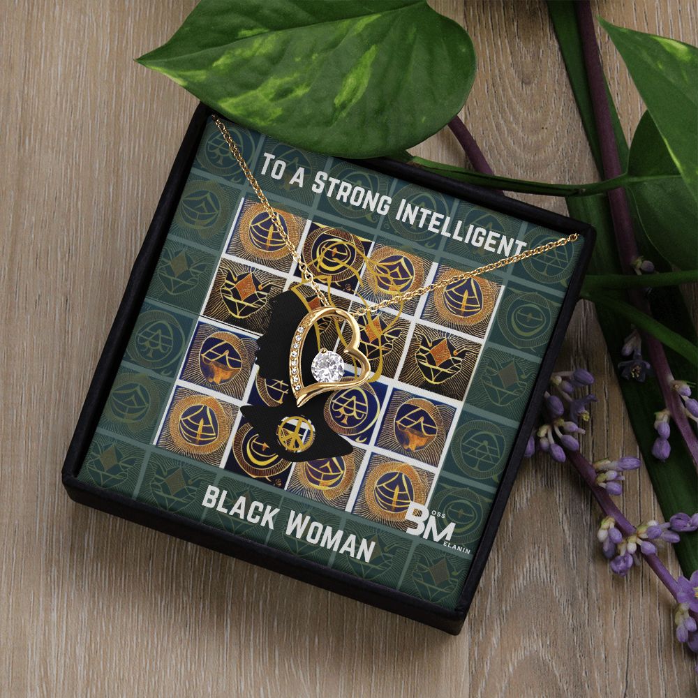 Beautiful, strong Black Woman, Melanin Black Woman special Heart Shaped White Gold Plated Necklace with unique Gift card message