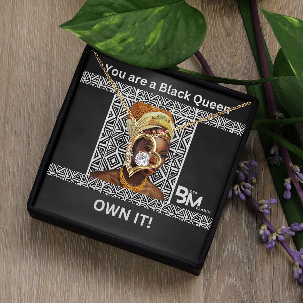 Beautiful, black Queen, strong Black Woman, Melanin Black Woman special Heart Shaped White Gold Plated Necklace