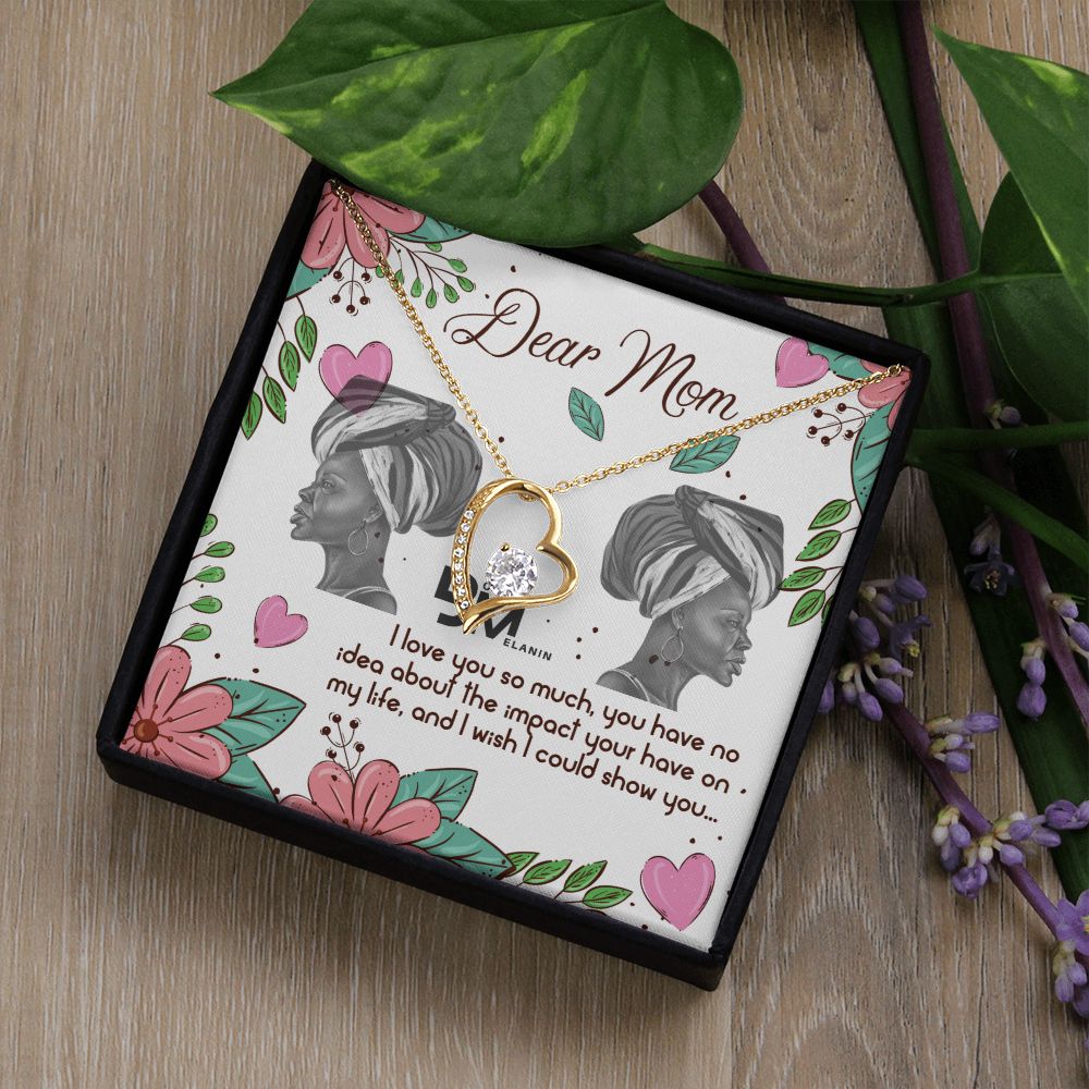 To My Beautiful Black Mom, Melanin Black Mother special Heart Shaped White Gold Necklace