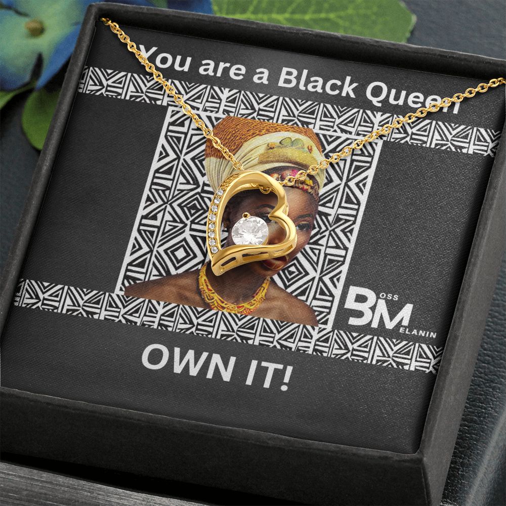 Beautiful, black Queen, strong Black Woman, Melanin Black Woman special Heart Shaped White Gold Plated Necklace