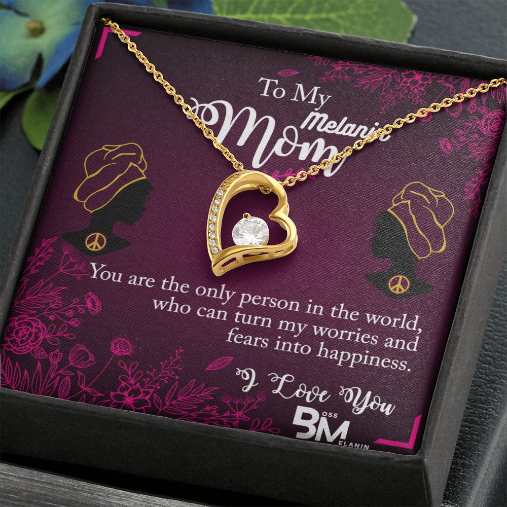 To My Beautiful Black Mom, Melanin Black Mother special Heart Shaped White Gold Plated Necklace with unique Gift card message
