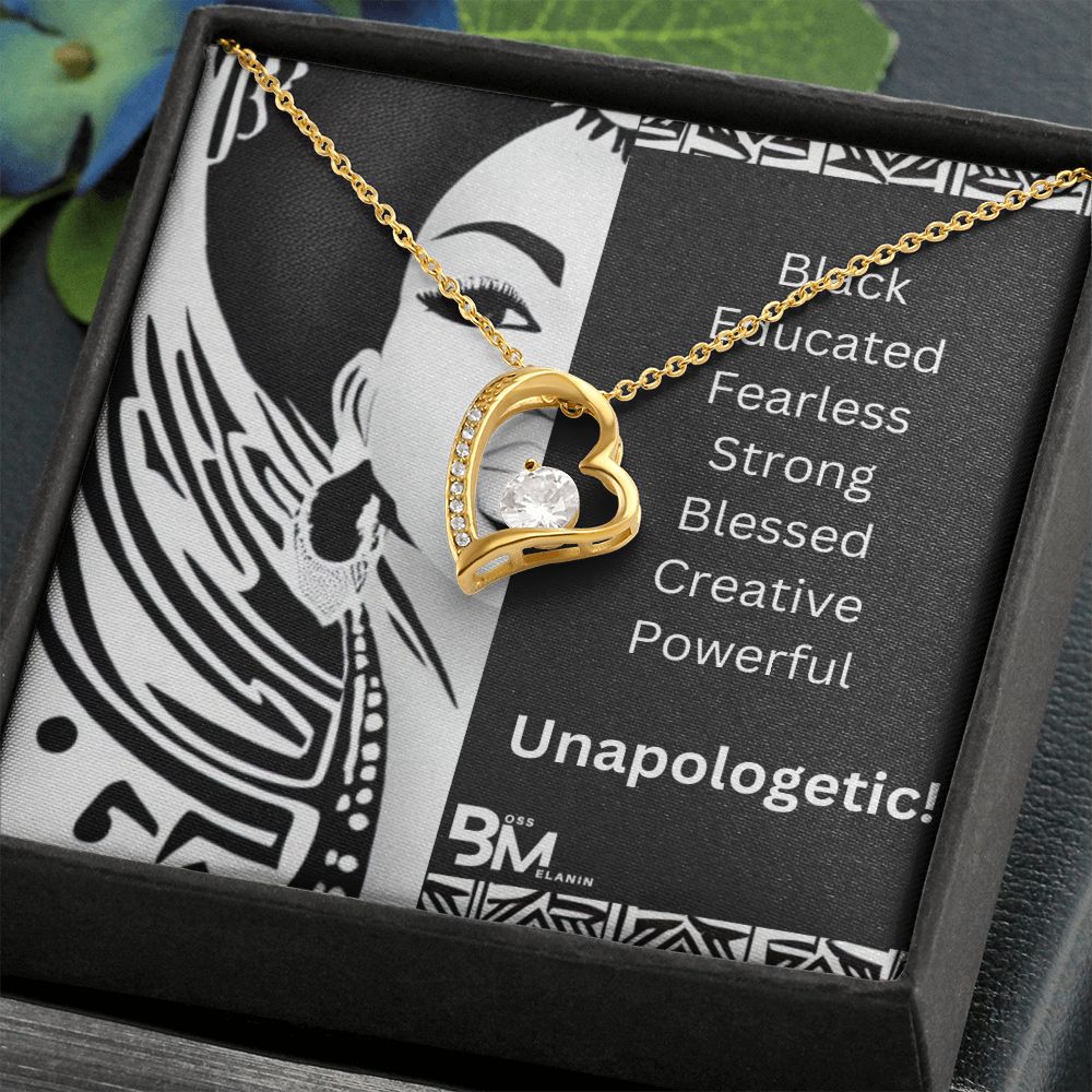 Black Woman, Melanin Black Woman special Heart Shaped White Gold Plated Necklace with unique Gift card message