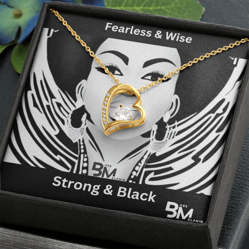 Fearless & Wise, strong Black Woman, Melanin Black Woman special Heart Shaped White Gold Plated Necklace