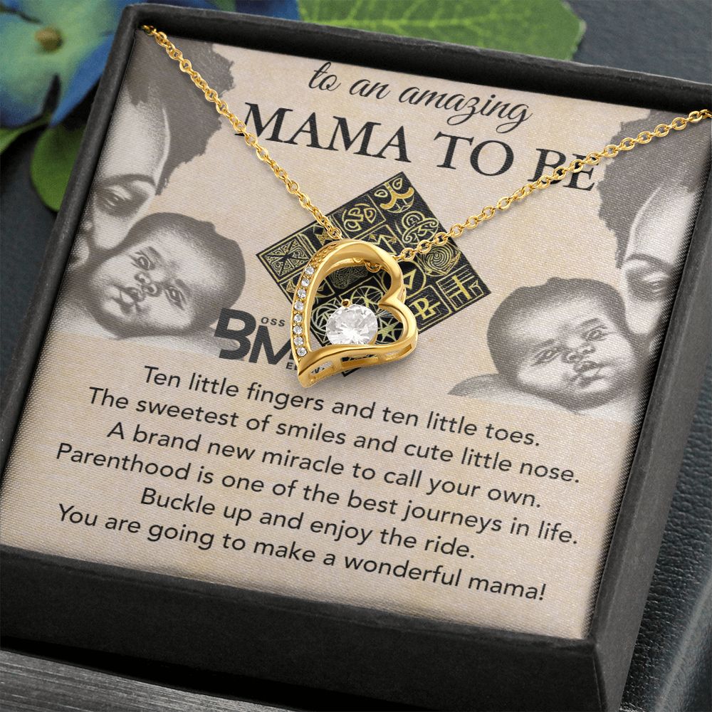 Black Mother to be heart shaped necklace gift, Melanin Black pregnant Mother special Heart Shaped White Gold Plated Necklace