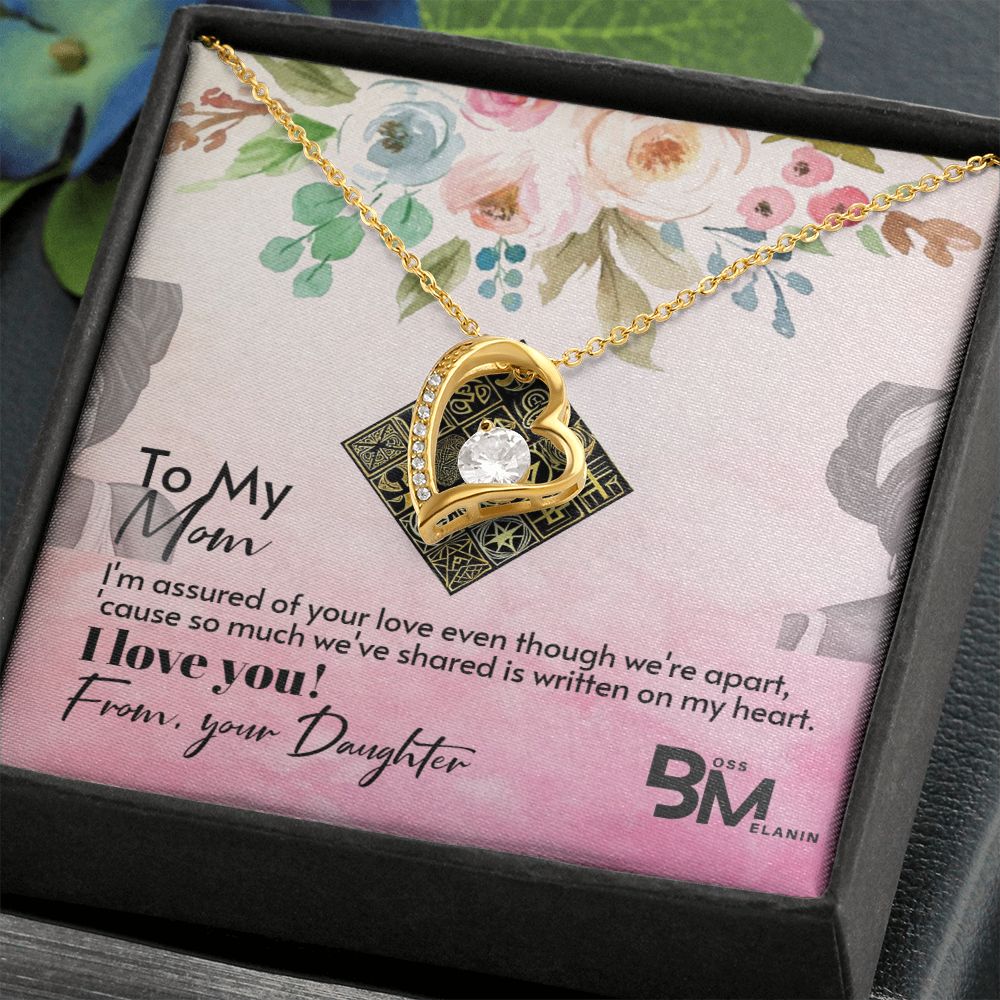 To My Beautiful Black Mom, Melanin Black Mother special Heart Shaped White Gold Necklace