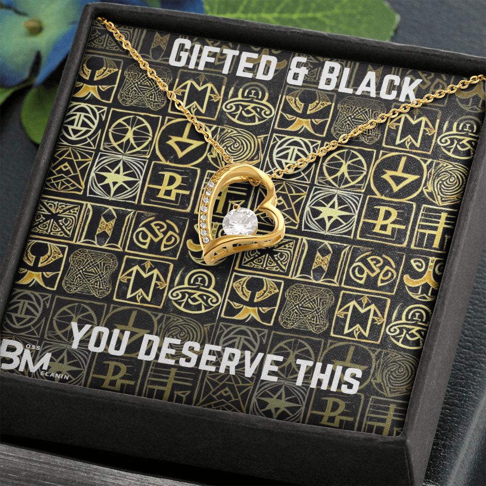 Gifted Black Woman, Melanin Black Woman special Heart Shaped White Gold Plated Necklace with unique Gift card message