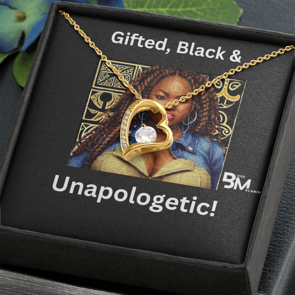 Gifted, Black & Unapologetic, strong Black Woman, Melanin Black Woman special Heart Shaped White Gold Plated Necklace