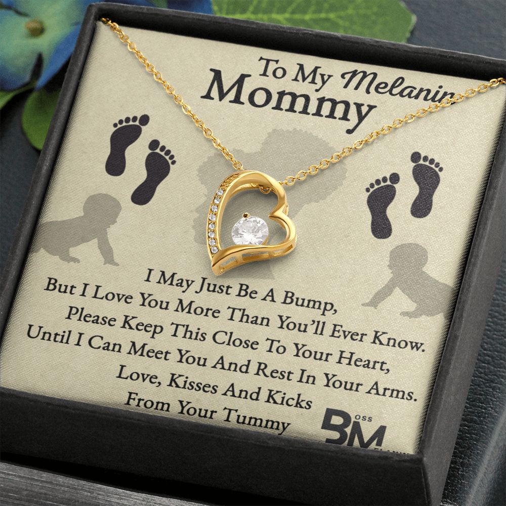 Pregnant Beautiful Black Mom Gift, Melanin Black pregnant Mother special Heart Shaped White Gold Plated Necklace with unique Gift card message.