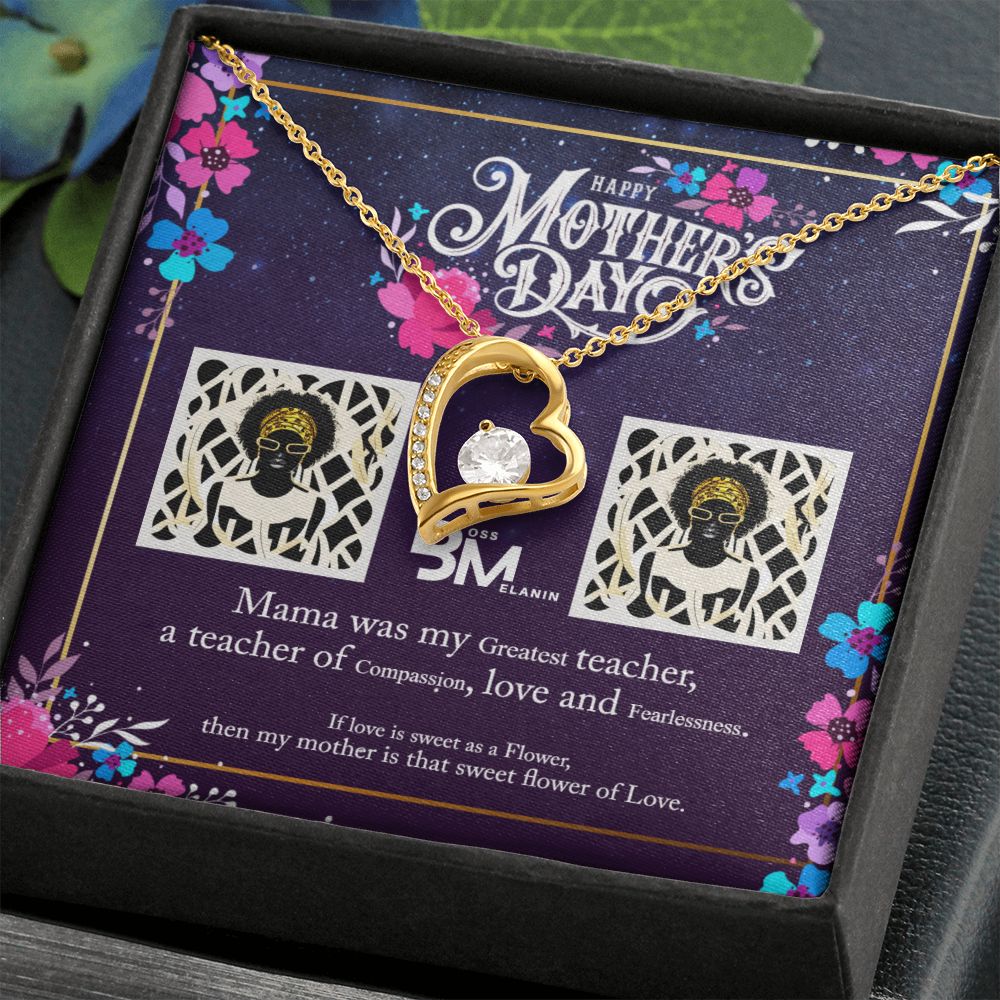 Mothers Day Gift for Melanin black - African-American Mother. Unique heart shaped white gold pendant