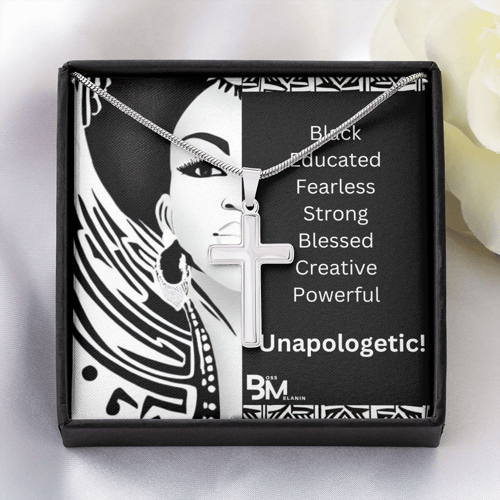Stainless Steel high quality Gift cross & chain for Beautiful, Educated, Fearless strong Black Woman