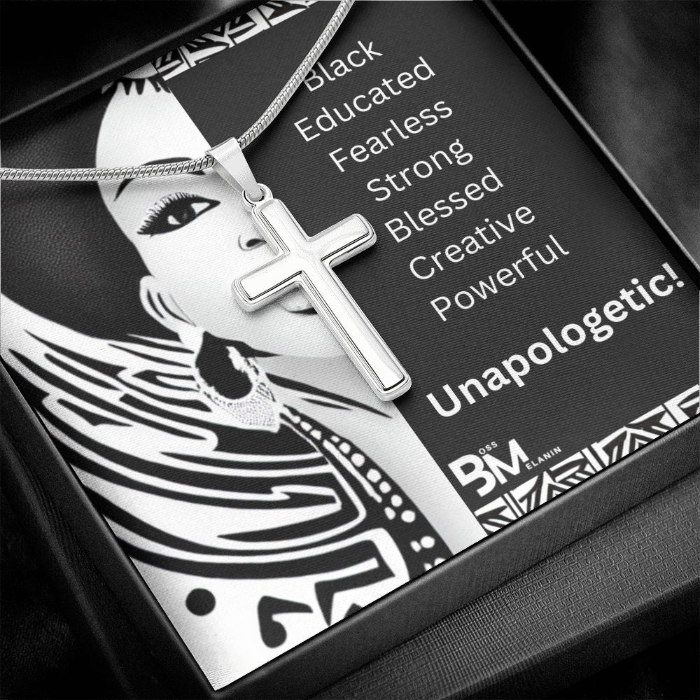 Stainless Steel high quality Gift cross & chain for Beautiful, Educated, Fearless strong Black Woman