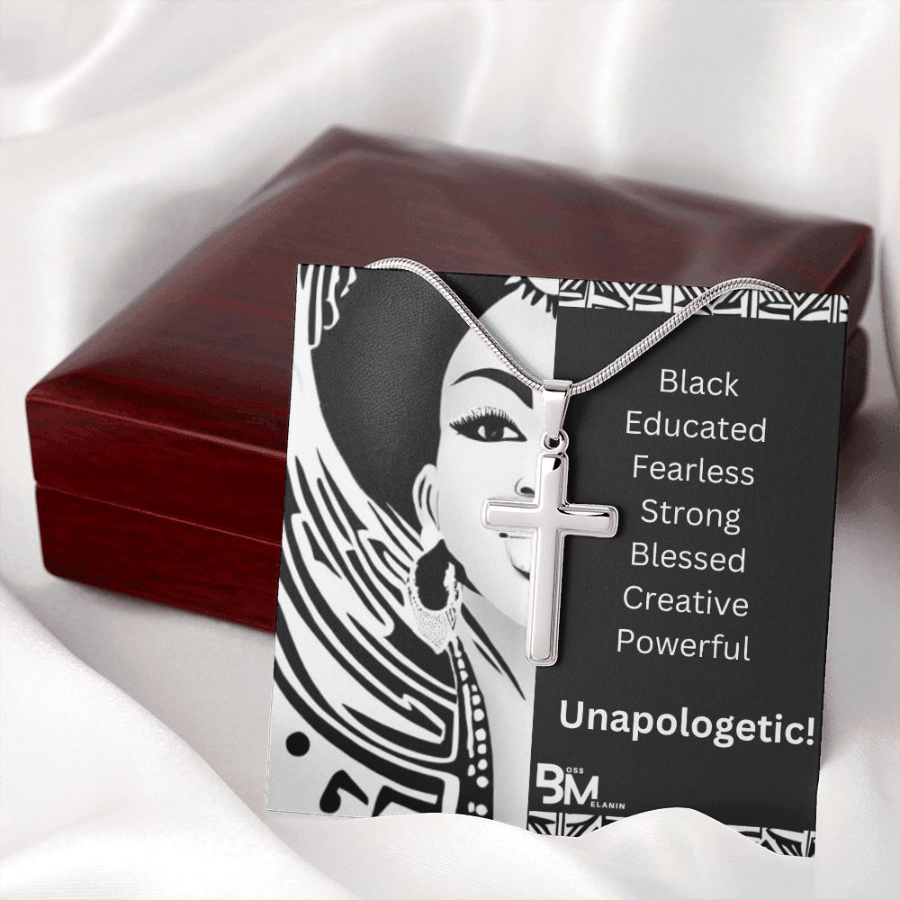 Stainless Steel high quality Gift cross & chain for Beautiful, Educated, Fearless strong Black Woman