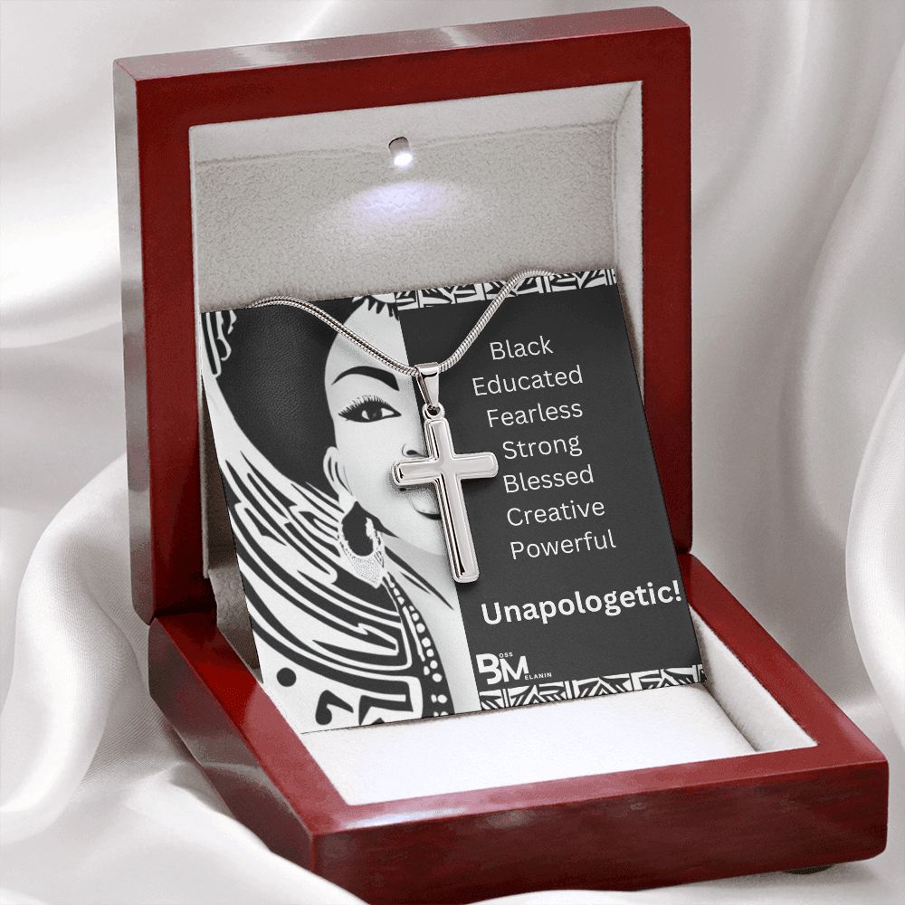 Stainless Steel high quality Gift cross & chain for Beautiful, Educated, Fearless strong Black Woman