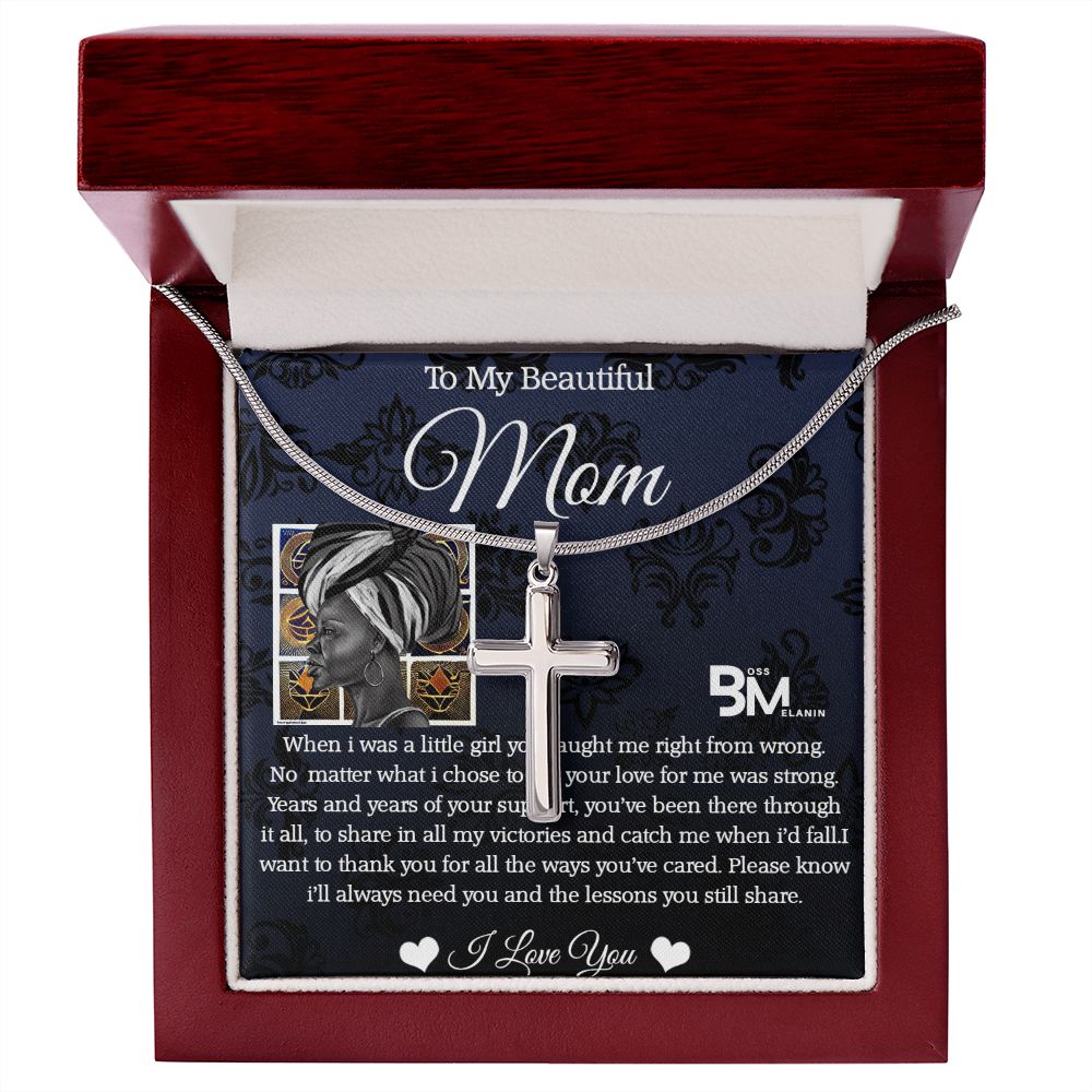 Stainless Steel Cross - To My Beautiful Black Mom,