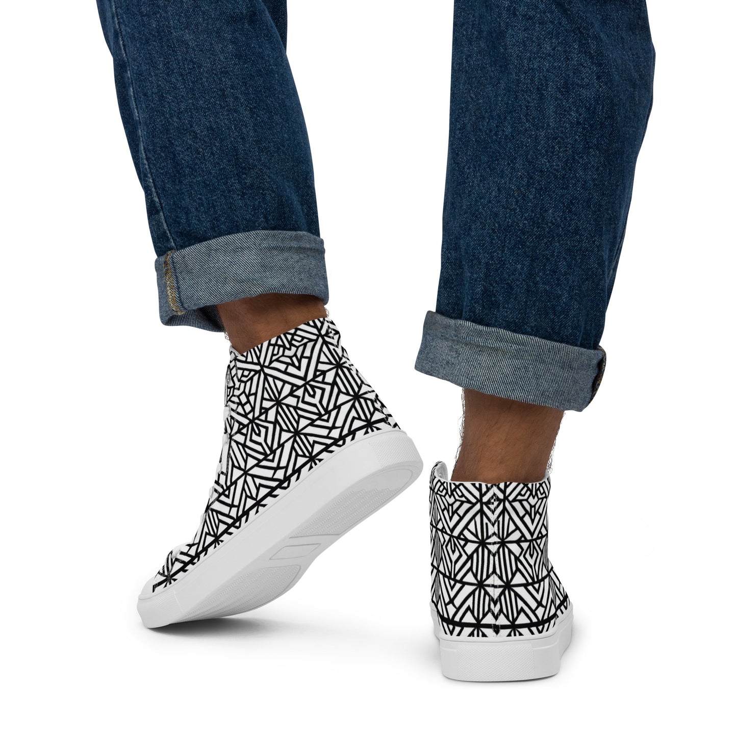 Black and White African Print Design - Men’s high top canvas shoes