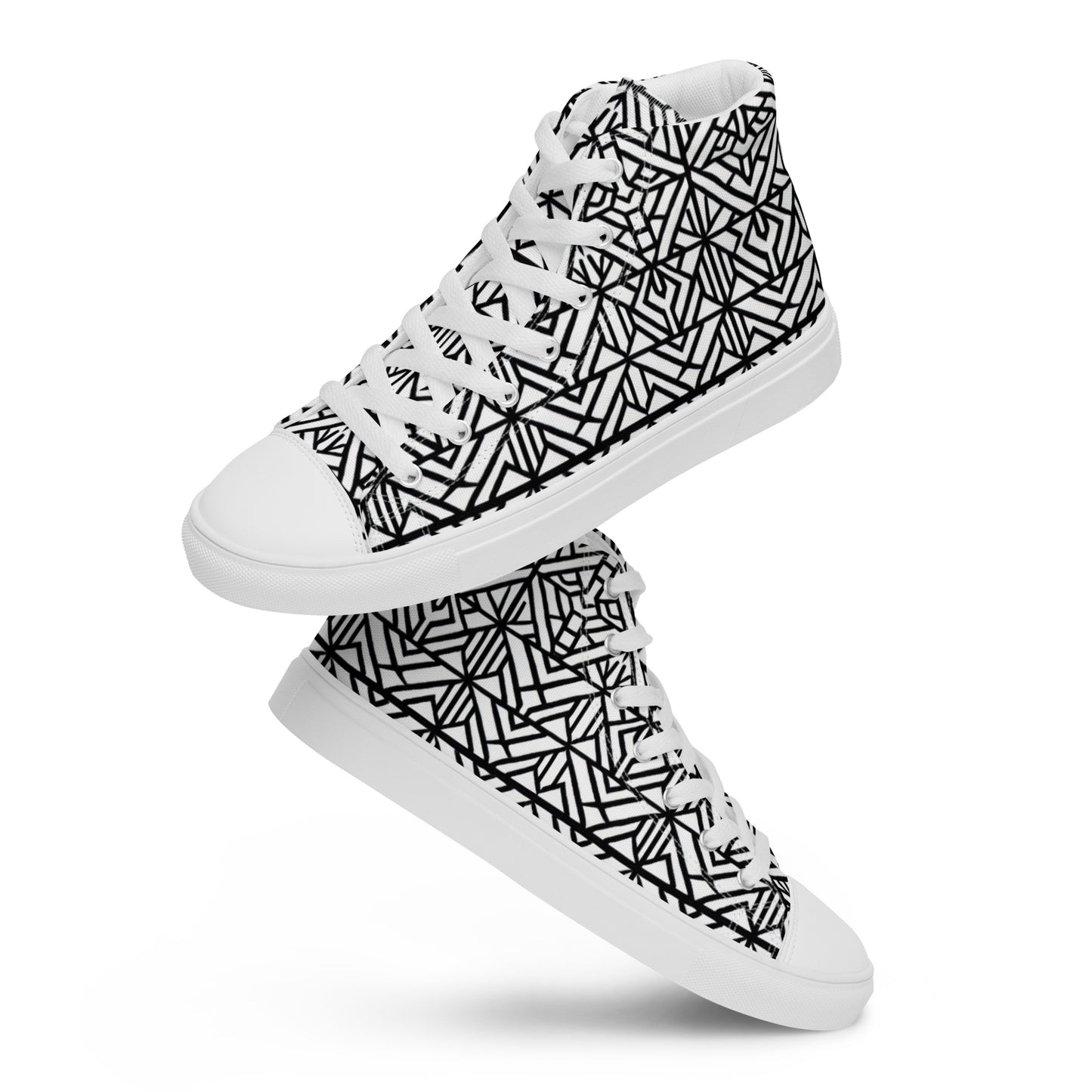 Black and White African Print Design - Men’s high top canvas shoes