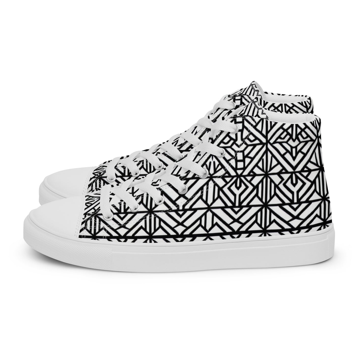 Black and White African Print Design - Men’s high top canvas shoes