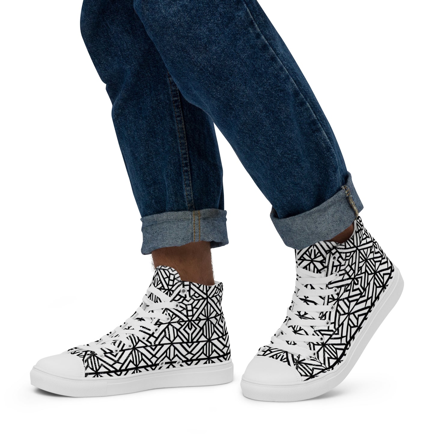 Black and White African Print Design - Men’s high top canvas shoes