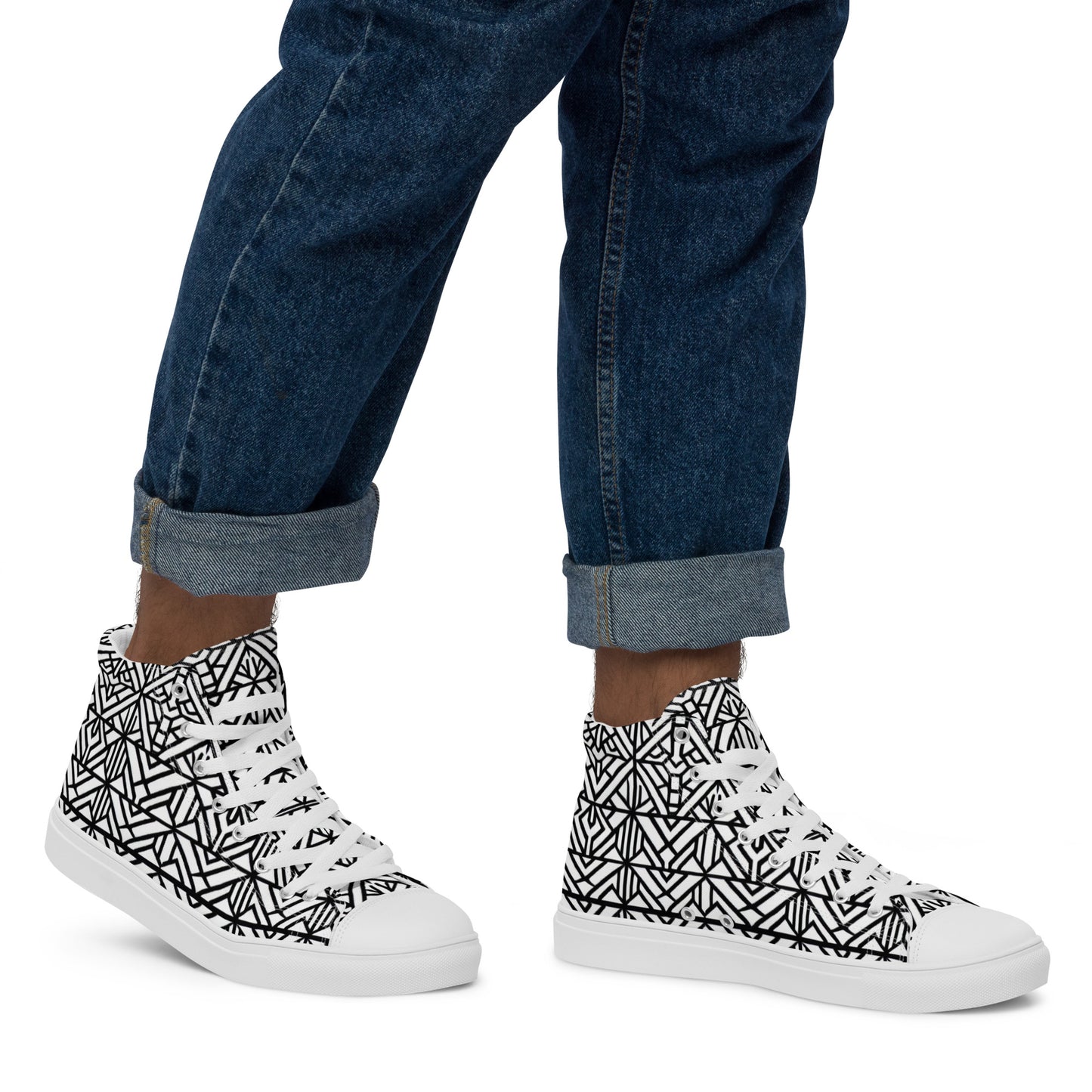 Black and White African Print Design - Men’s high top canvas shoes