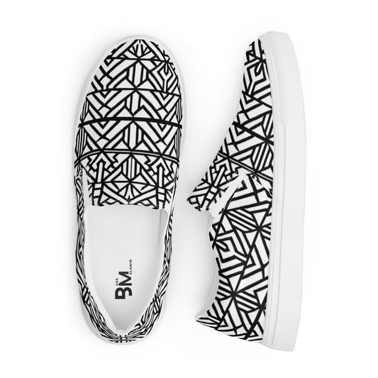 Black & white African Print Styled Men’s slip-on canvas shoes