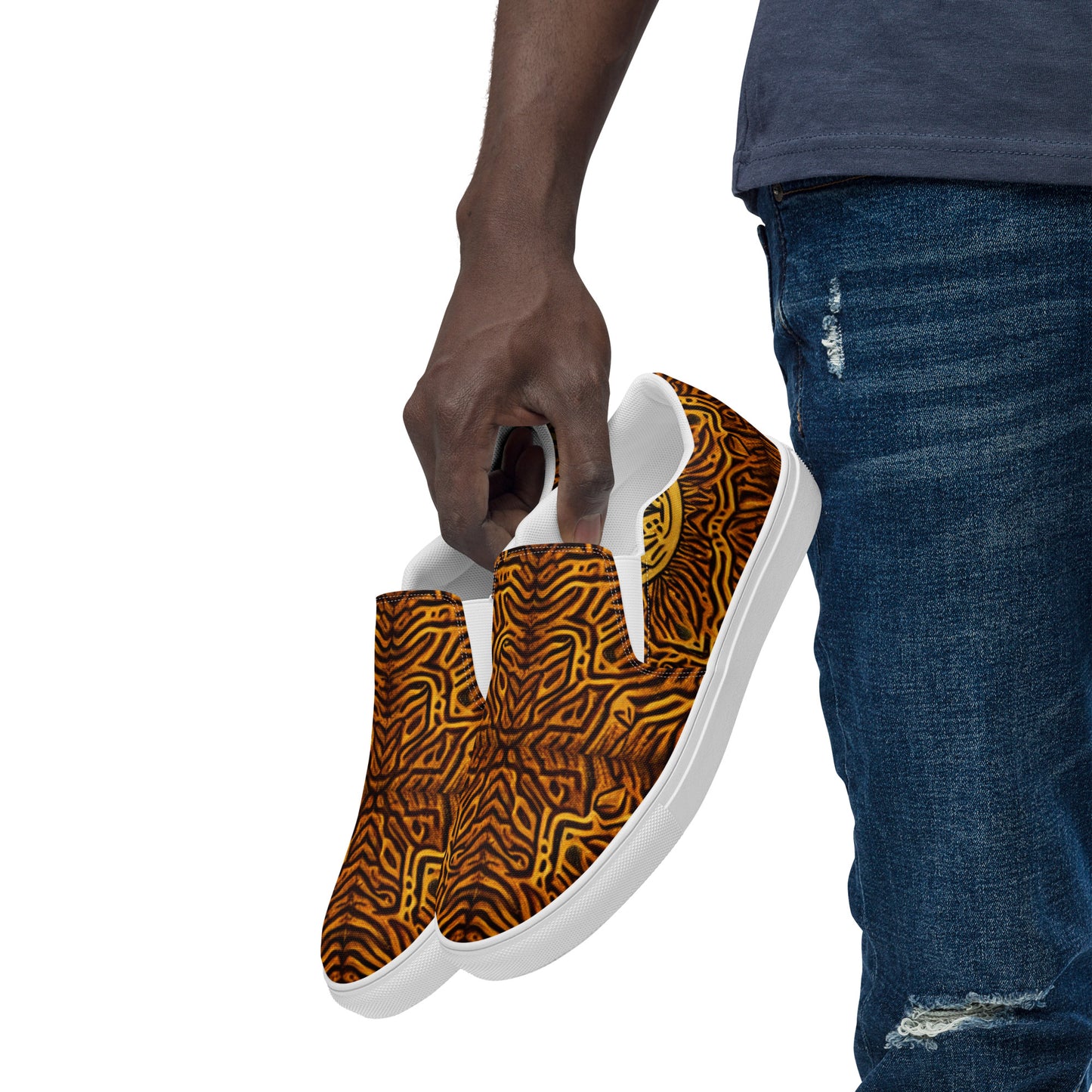 all-over African Print design - Men’s slip-on canvas shoes- from Boss Melanin