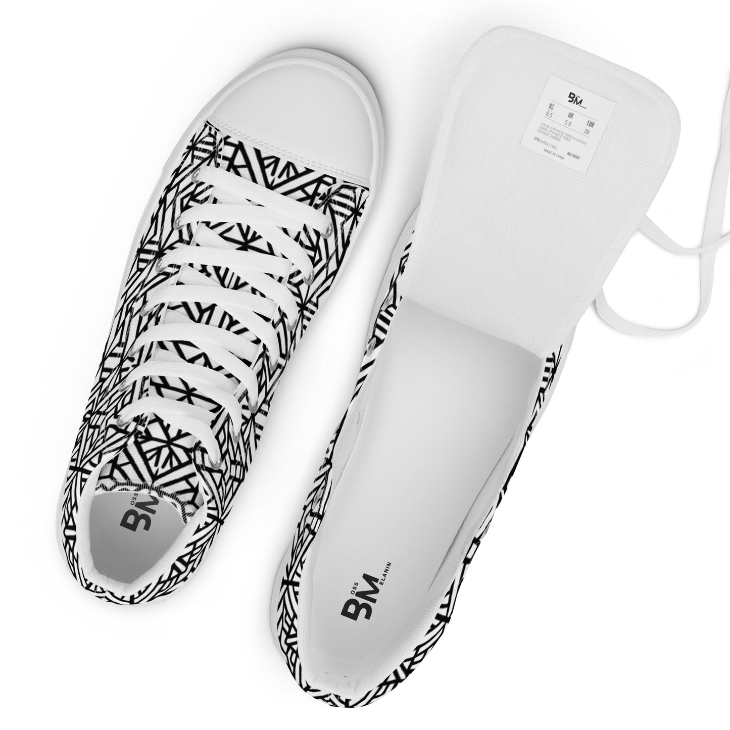 Black & White Afric All-over Print Design - Women’s high top canvas shoes