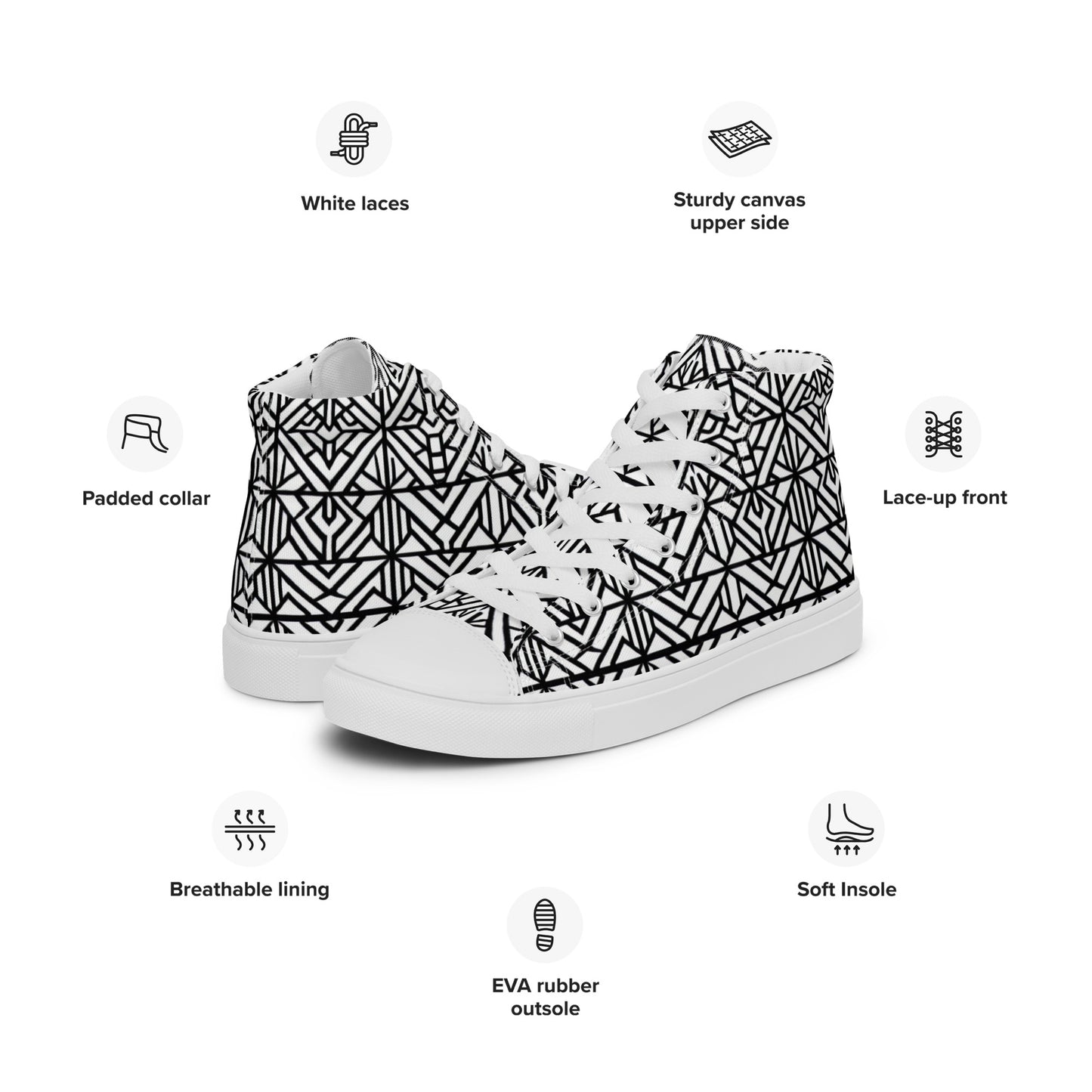 Black & White Afric All-over Print Design - Women’s high top canvas shoes