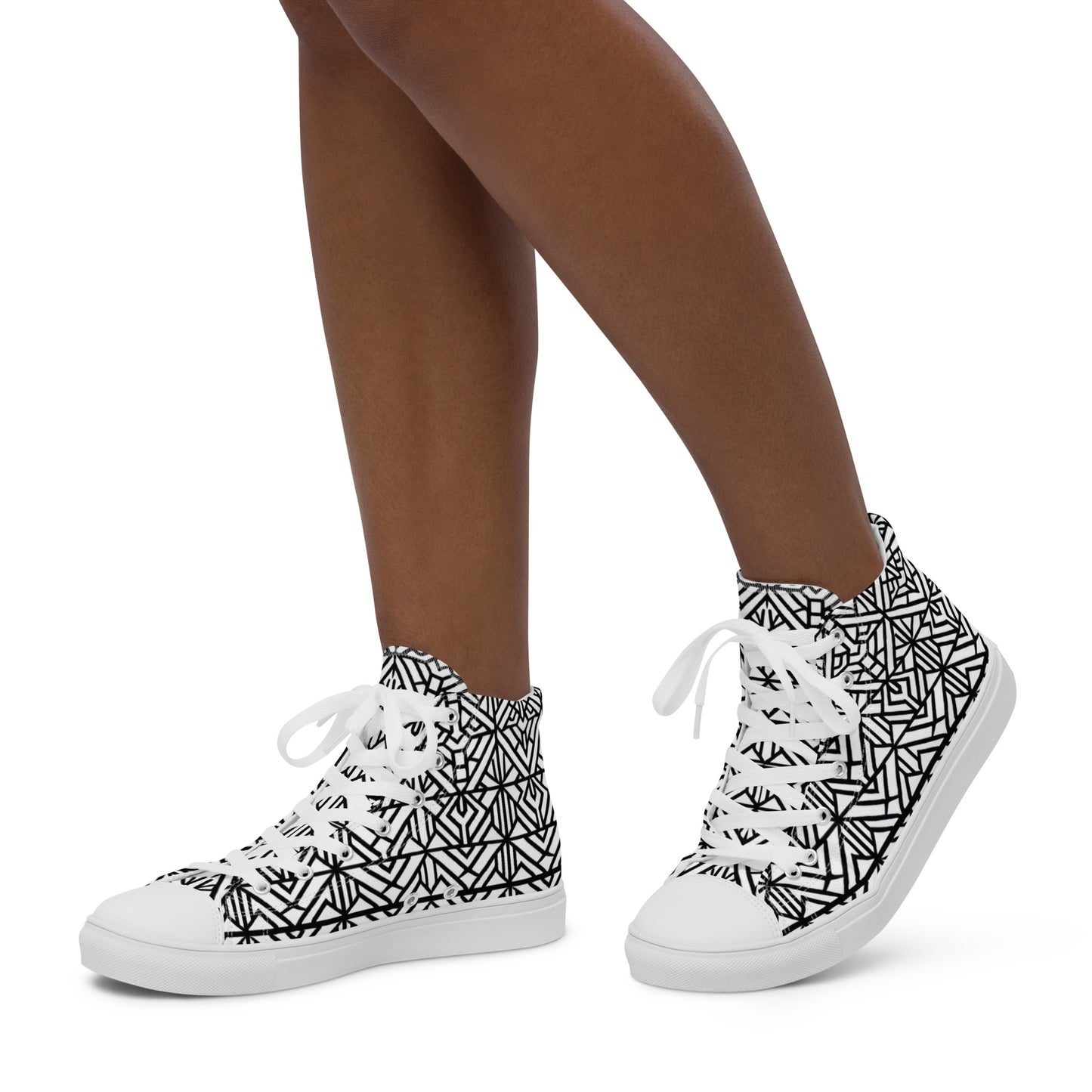 Black & White Afric All-over Print Design - Women’s high top canvas shoes