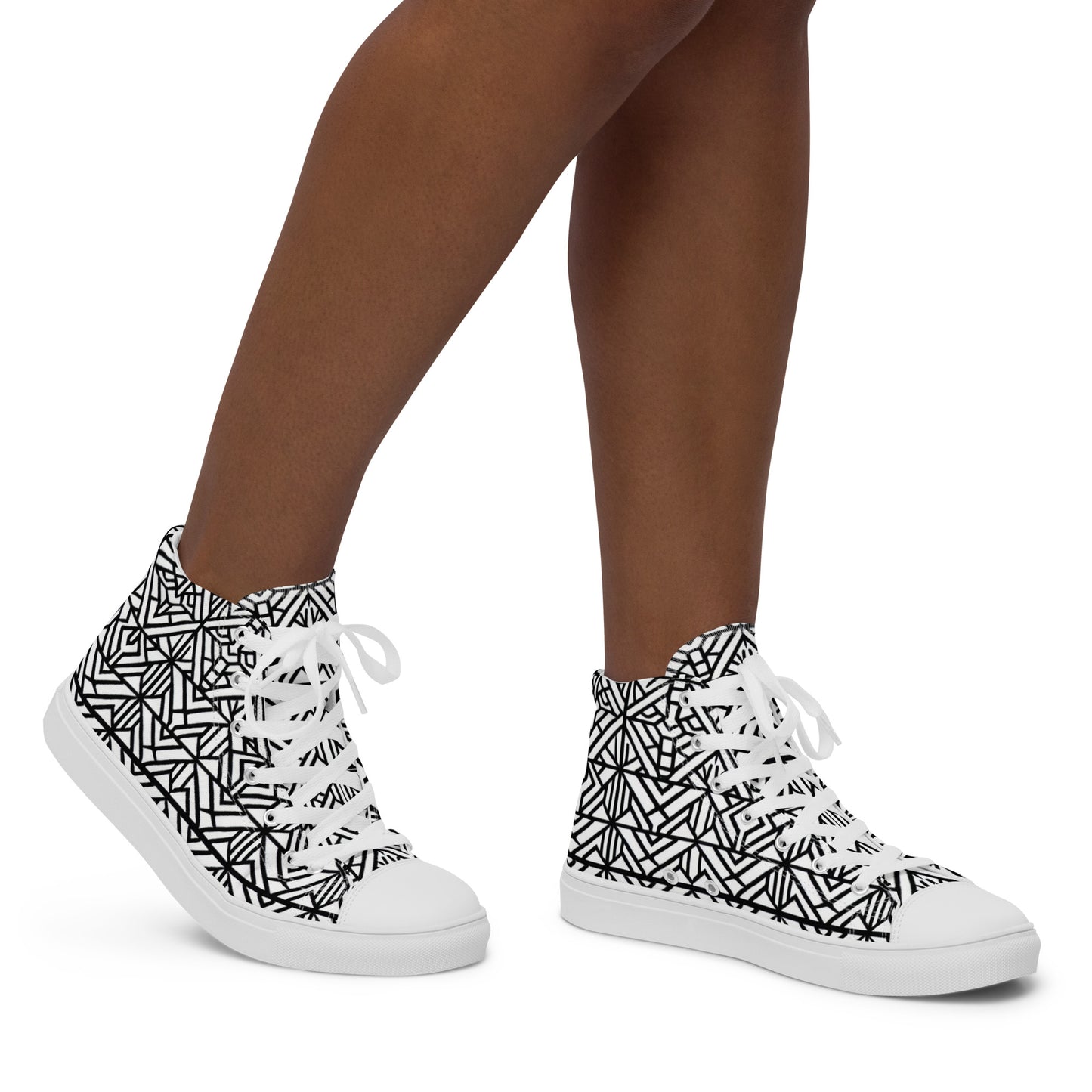 Black & White Afric All-over Print Design - Women’s high top canvas shoes