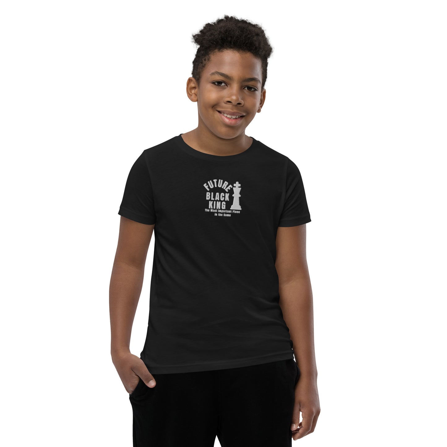 Future Black King Embroidered Youth Short Sleeve T-Shirt